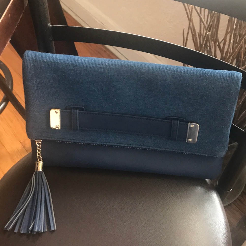 Denim and Vegan leather clutch